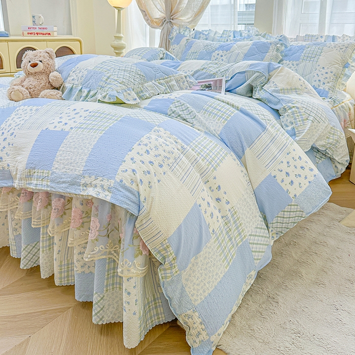 91家纺网 家纺一手货源 找家纺 （总）艾裙海 2025秋冬新款木棉皱皱双层纱夹棉床裙系列单品床裙