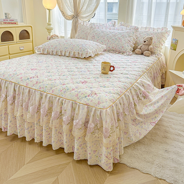 91家纺网 家纺一手货源 找家纺 （总）艾裙海 2025秋冬新款木棉皱皱双层纱夹棉床裙系列单品床裙