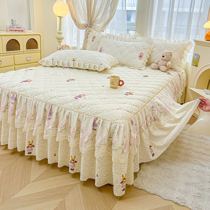 91家纺网 家纺一手货源 找家纺 （总）艾裙海 2025秋冬新款木棉皱皱双层纱夹棉床裙系列单品床裙