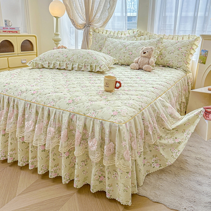 91家纺网 家纺一手货源 找家纺 （总）艾裙海 2025秋冬新款木棉皱皱双层纱夹棉床裙系列单品床裙