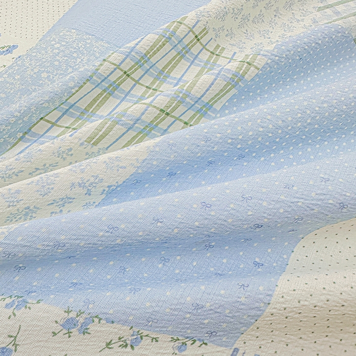 91家纺网 家纺一手货源 找家纺 艾裙海 2025秋冬新款木棉皱皱双层纱夹棉床裙系列单品床裙 百福蓝