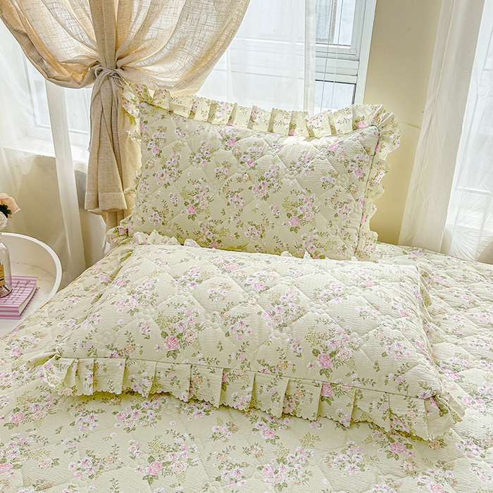 91家纺网 家纺一手货源 找家纺 艾裙海 2025秋冬新款木棉皱皱双层纱夹棉床裙系列单品床裙 兰桂芳绿