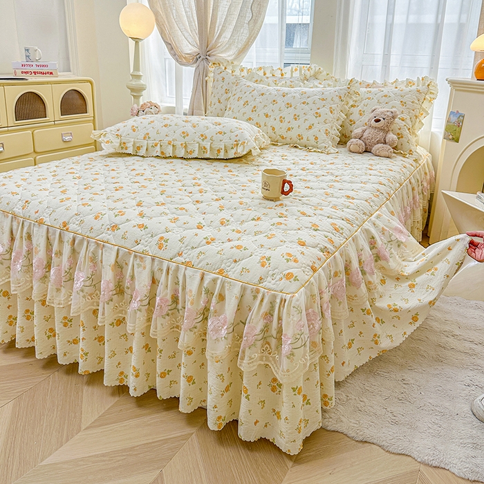 艾裙海 2025秋冬新款木棉皱皱双层纱夹棉床裙系列单品床裙 盛夏光年