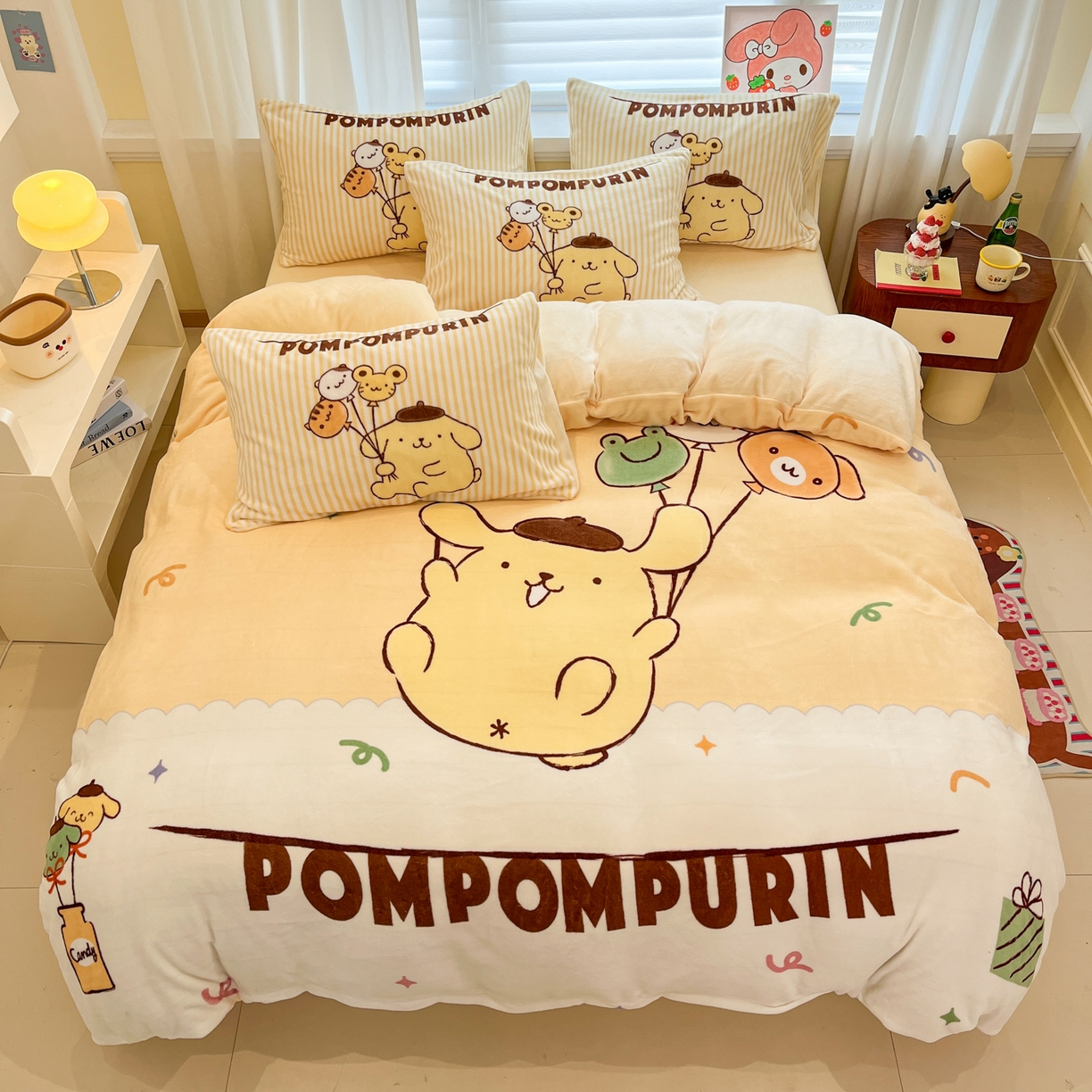 91家纺网 家纺一手货源 找家纺 （总）金爱家 2025新品大版卡通平网数码印花加厚高克重牛奶绒皮卡丘系列四件套