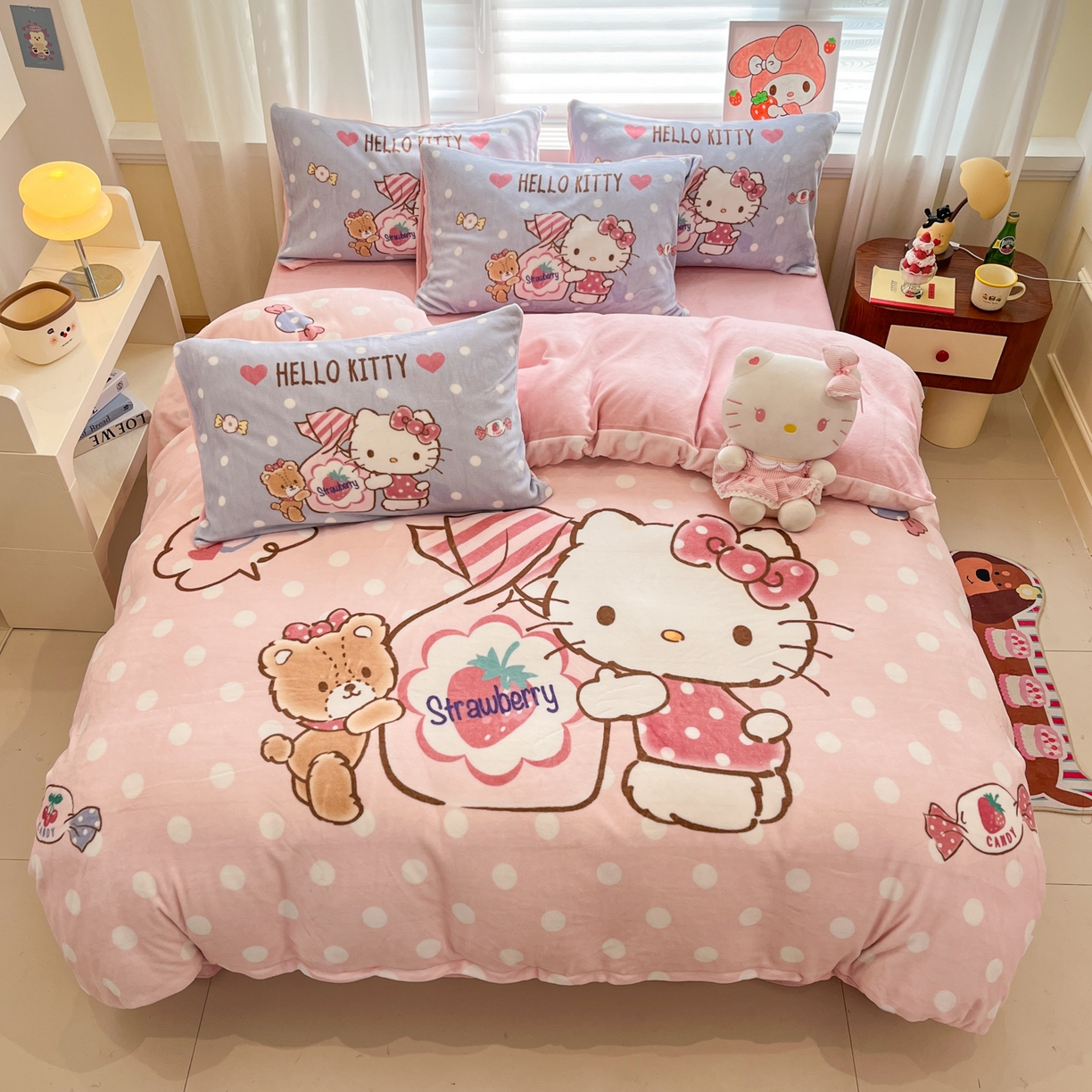 91家纺网 家纺一手货源 找家纺 （总）金爱家 2025新品大版卡通平网数码印花加厚高克重牛奶绒皮卡丘系列四件套