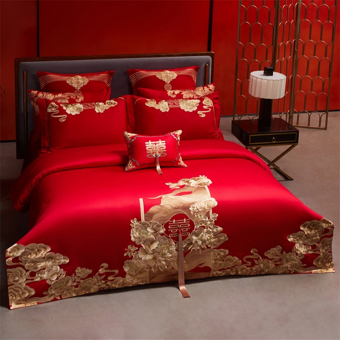 91家纺网 家纺一手货源 找家纺 （总）红番天家居馆 （控价）2025新款纯棉新中式刺绣婚庆四件套（每款供货价的基础上一切活动券后+100）