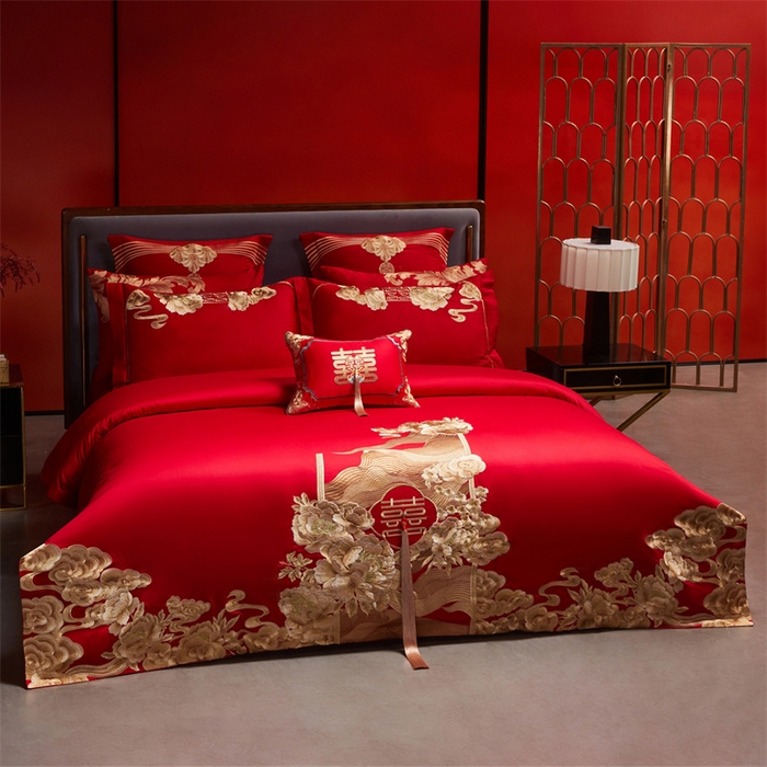 91家纺网 家纺一手货源 找家纺 （总）红番天家居馆 （控价）2025新款纯棉新中式刺绣婚庆四件套（每款供货价的基础上一切活动券后+100）