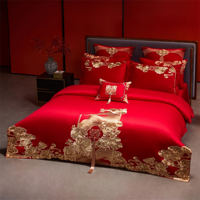 91家纺网 家纺一手货源 找家纺 （总）红番天家居馆 （控价）2025新款纯棉新中式刺绣婚庆四件套（每款供货价的基础上一切活动券后+100）