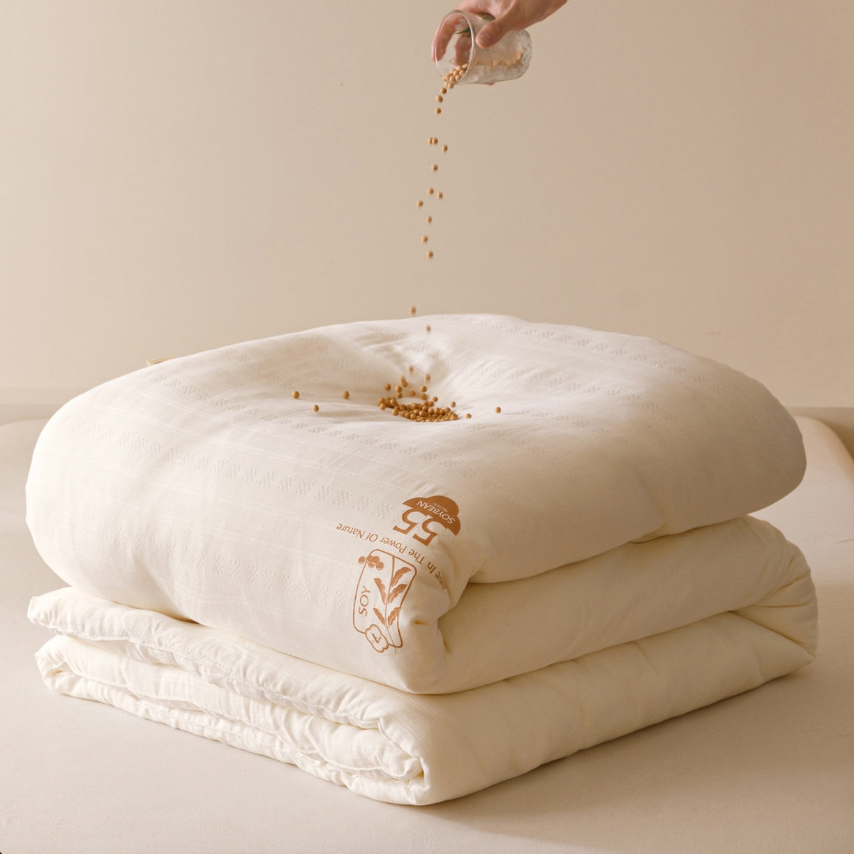 91家纺网 家纺一手货源 找家纺 子由家居 2025新款全棉纯棉有氧双层提花55大豆被被子被芯 双层纱55大豆被