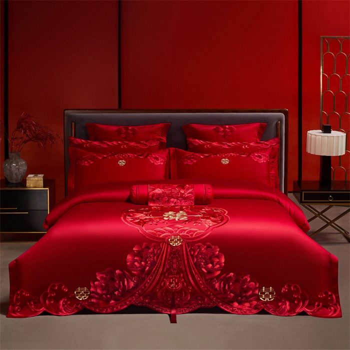 91家纺网 家纺一手货源 找家纺 （总）红番天家居馆 （控价）2025新款纯棉新中式刺绣婚庆四件套（每款供货价的基础上一切活动券后+100）