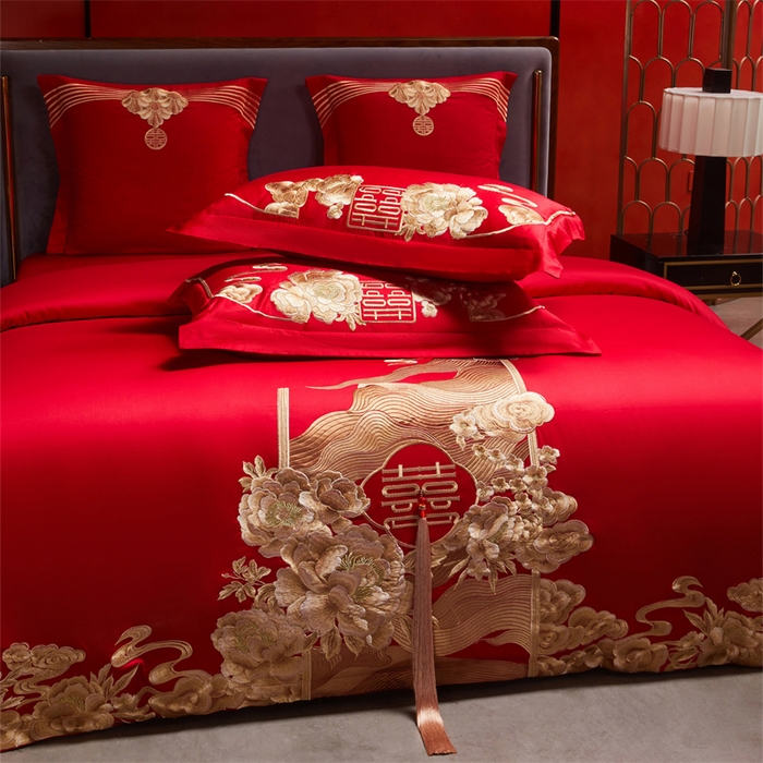 91家纺网 家纺一手货源 找家纺 （总）红番天家居馆 （控价）2025新款纯棉新中式刺绣婚庆四件套（每款供货价的基础上一切活动券后+100）