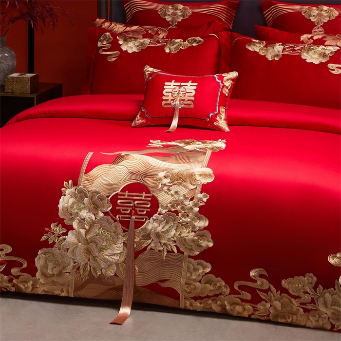 91家纺网 家纺一手货源 找家纺 （总）红番天家居馆 （控价）2025新款纯棉新中式刺绣婚庆四件套（每款供货价的基础上一切活动券后+100）
