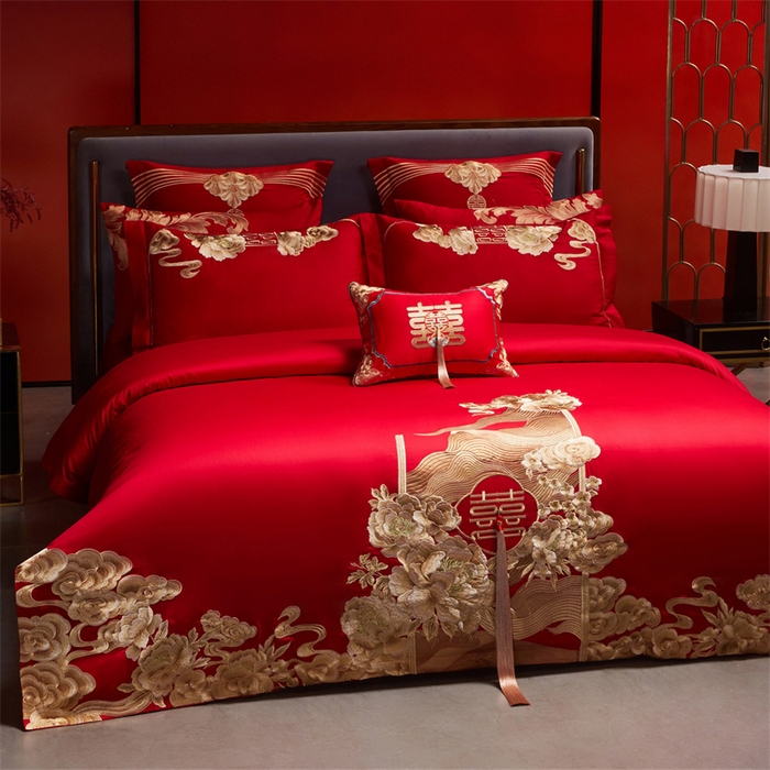 91家纺网 家纺一手货源 找家纺 （总）红番天家居馆 （控价）2025新款纯棉新中式刺绣婚庆四件套（每款供货价的基础上一切活动券后+100）