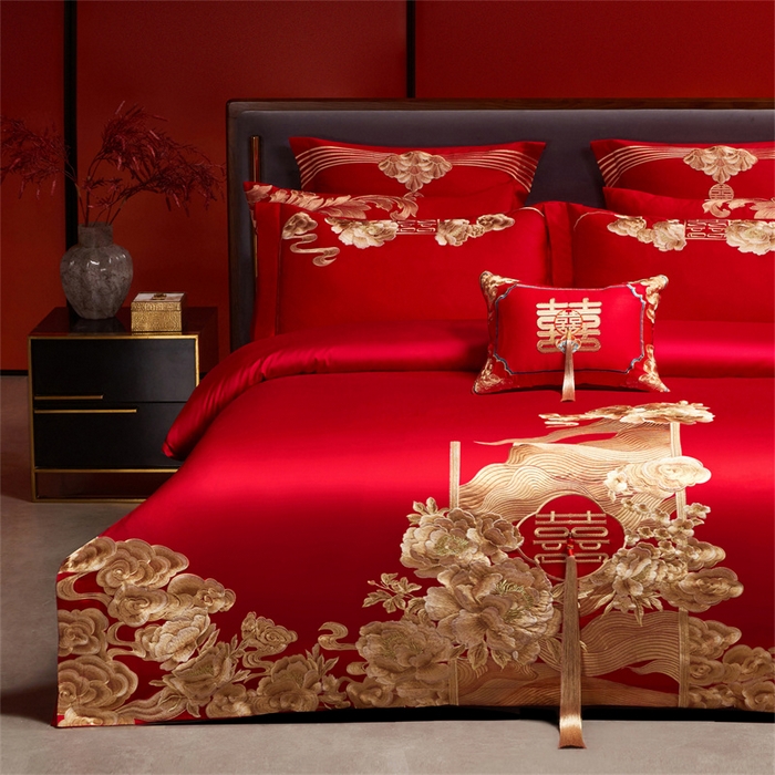 91家纺网 家纺一手货源 找家纺 （总）红番天家居馆 （控价）2025新款纯棉新中式刺绣婚庆四件套（每款供货价的基础上一切活动券后+100）