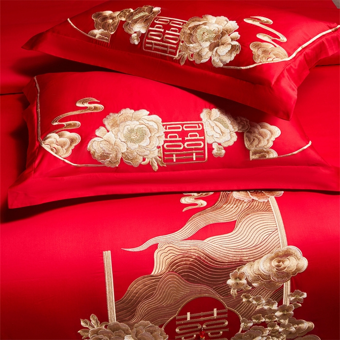 91家纺网 家纺一手货源 找家纺 （总）红番天家居馆 （控价）2025新款纯棉新中式刺绣婚庆四件套（每款供货价的基础上一切活动券后+100）