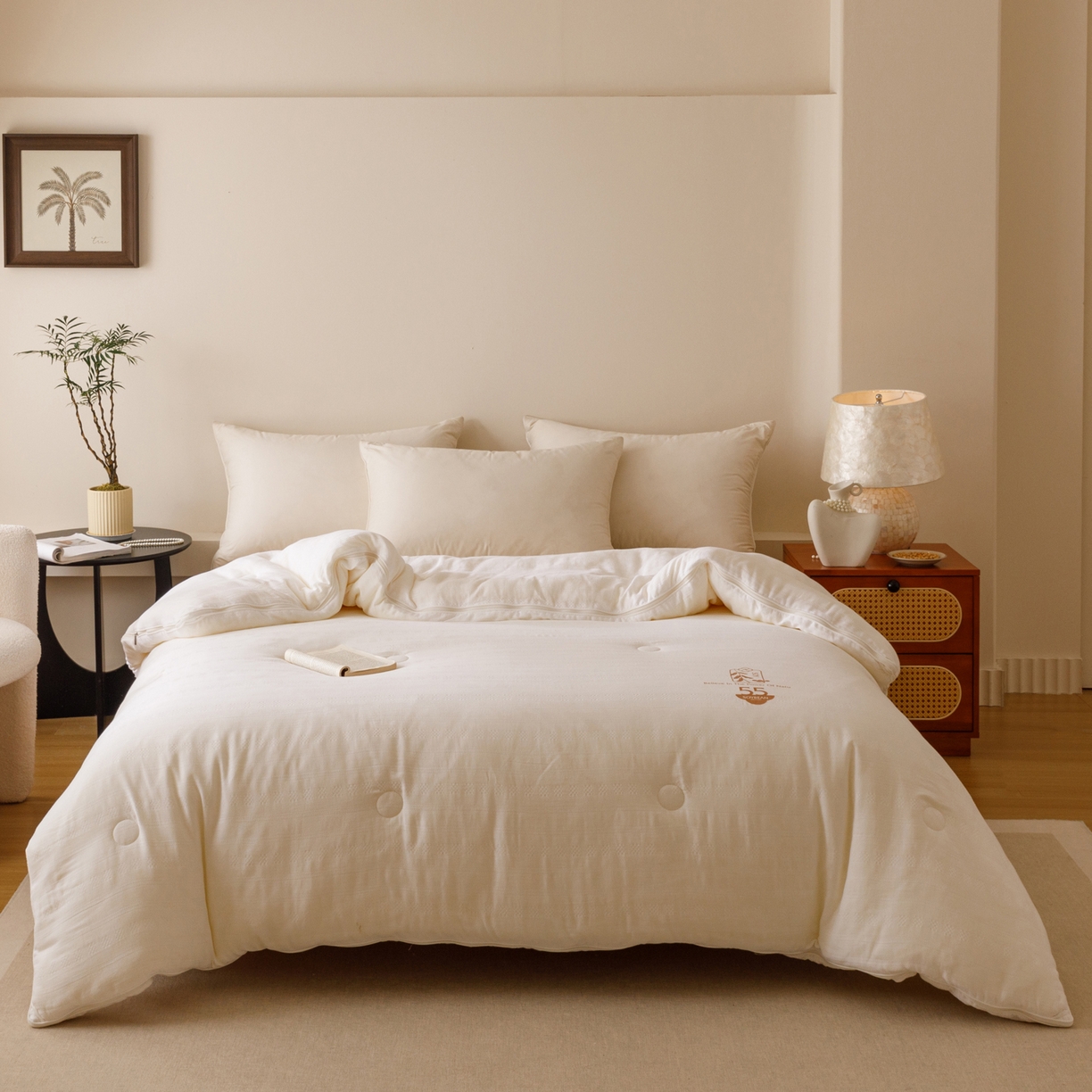 91家纺网 家纺一手货源 找家纺 子由家居 2025新款全棉纯棉有氧双层提花55大豆被被子被芯 双层纱55大豆子母被