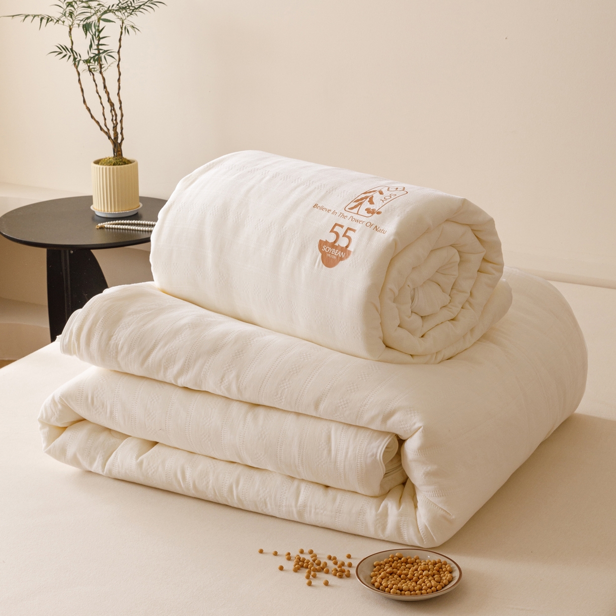 91家纺网 家纺一手货源 找家纺 子由家居 2025新款全棉纯棉有氧双层提花55大豆被被子被芯 双层纱55大豆子母被