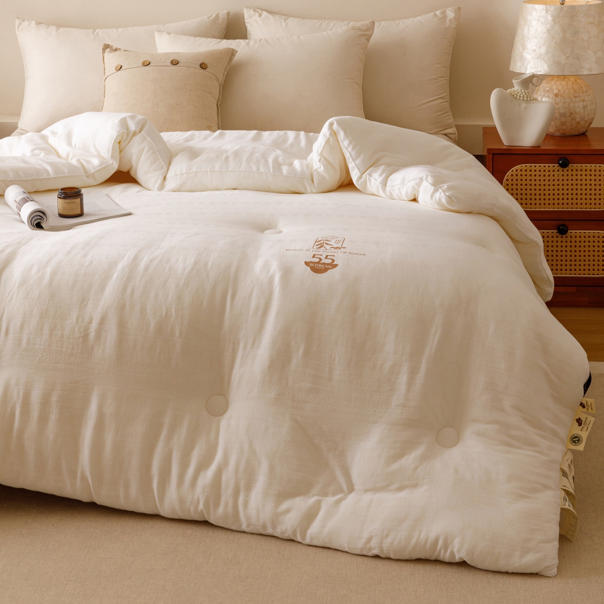 91家纺网 家纺一手货源 找家纺 子由家居 2025新款全棉纯棉有氧双层提花55大豆被被子被芯 双层纱55大豆被