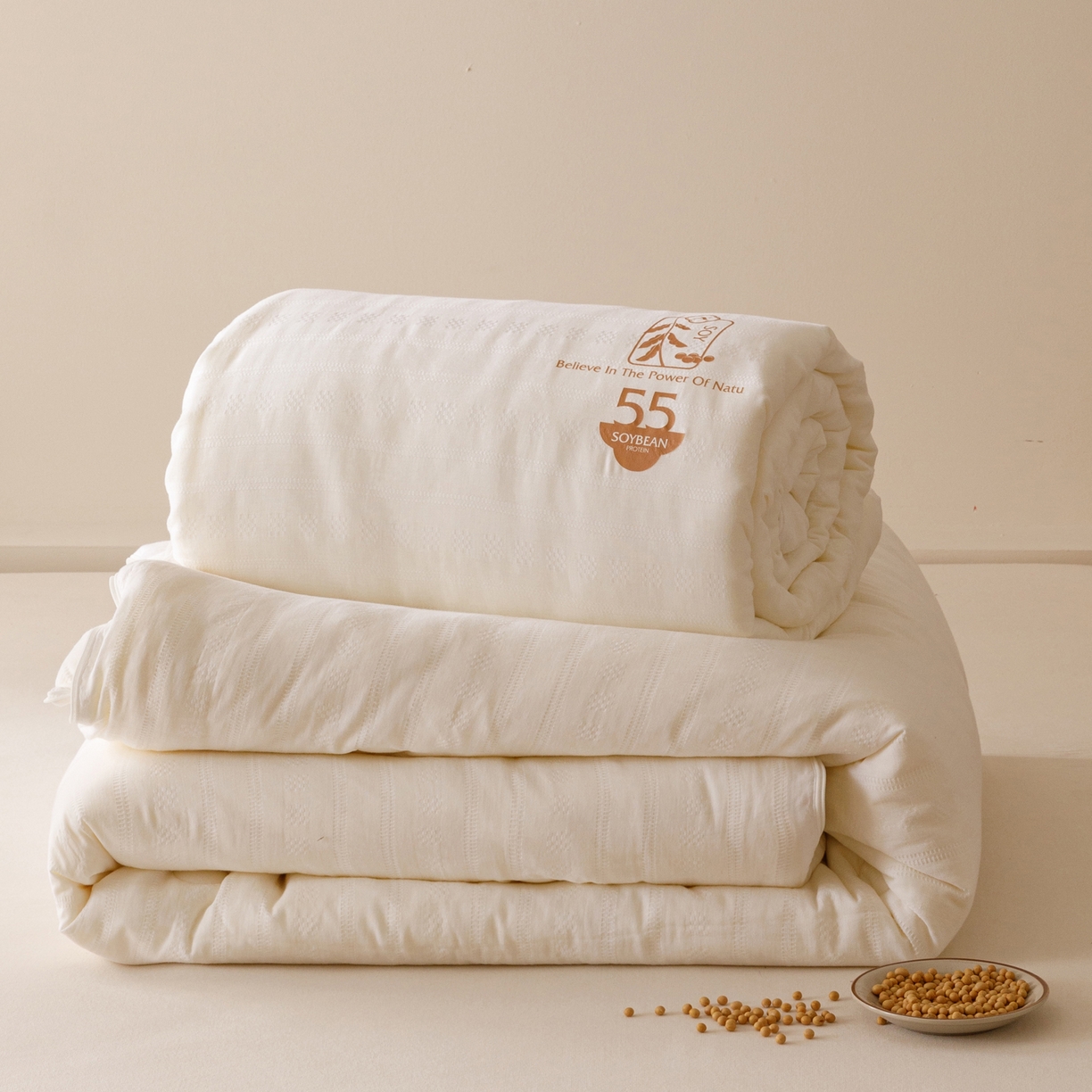 91家纺网 家纺一手货源 找家纺 子由家居 2025新款全棉纯棉有氧双层提花55大豆被被子被芯 双层纱55大豆子母被