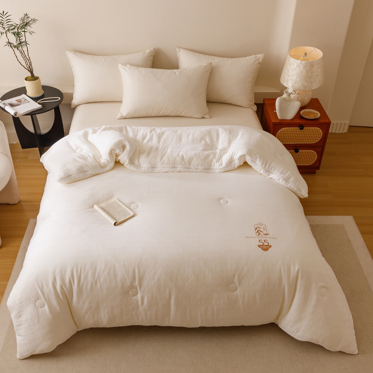 91家纺网 家纺一手货源 找家纺 子由家居 2025新款全棉纯棉有氧双层提花55大豆被被子被芯 双层纱55大豆子母被