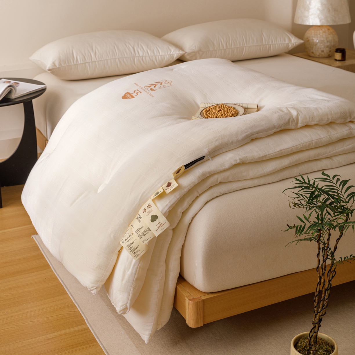 91家纺网 家纺一手货源 找家纺 子由家居 2025新款全棉纯棉有氧双层提花55大豆被被子被芯 双层纱55大豆被