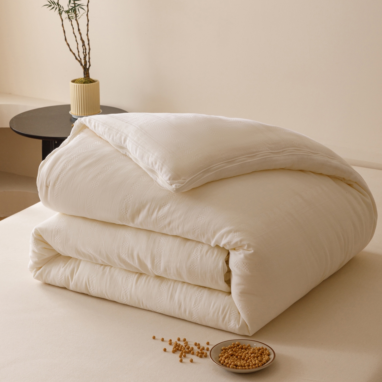 91家纺网 家纺一手货源 找家纺 子由家居 2025新款全棉纯棉有氧双层提花55大豆被被子被芯 双层纱55大豆子母被