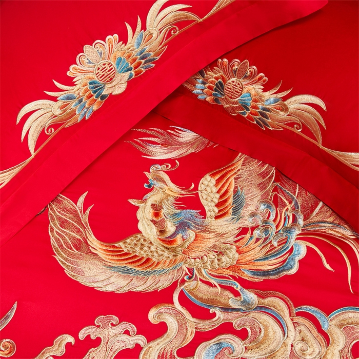 91家纺网 家纺一手货源 找家纺 红番天家居馆 （控价）2025新款纯棉新中式刺绣婚庆四件套（每款供货价的基础上一切活动券后+100） 欢龙喜凤-金