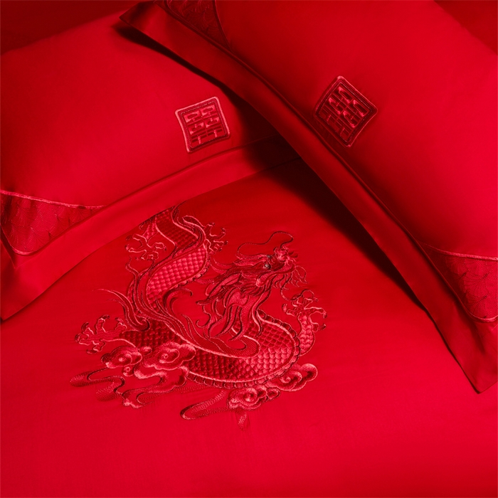 91家纺网 家纺一手货源 找家纺 红番天家居馆 （控价）2025新款纯棉新中式刺绣婚庆四件套（每款供货价的基础上一切活动券后+100） 心有灵犀-红