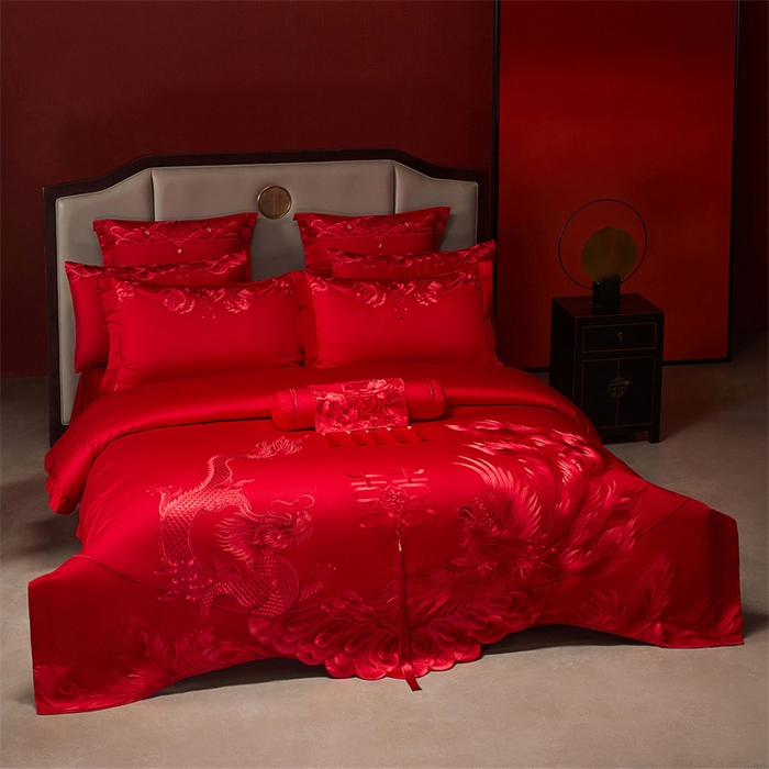 91家纺网 家纺一手货源 找家纺 红番天家居馆 （控价）2025新款纯棉新中式刺绣婚庆四件套（每款供货价的基础上一切活动券后+100） 龙凤和喜-红