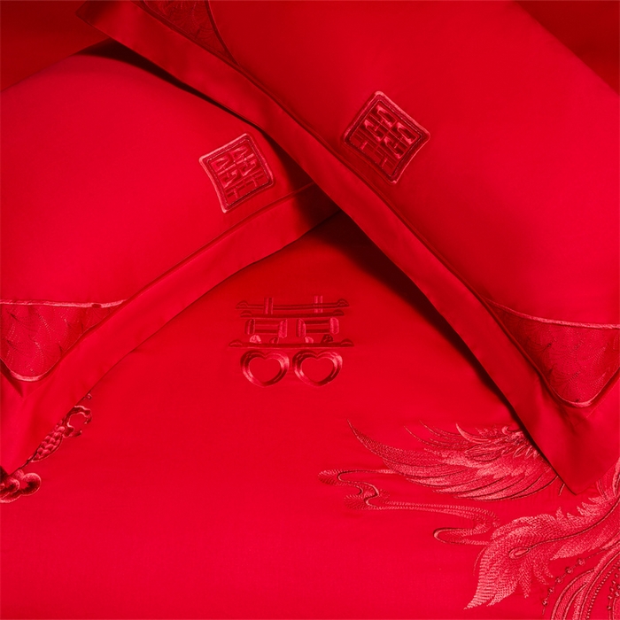 91家纺网 家纺一手货源 找家纺 红番天家居馆 （控价）2025新款纯棉新中式刺绣婚庆四件套（每款供货价的基础上一切活动券后+100） 心有灵犀-红