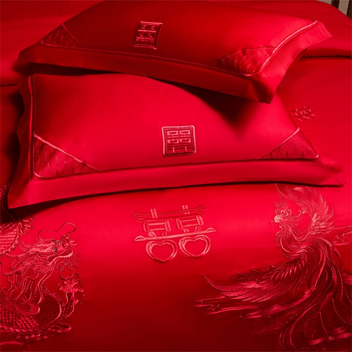 91家纺网 家纺一手货源 找家纺 红番天家居馆 （控价）2025新款纯棉新中式刺绣婚庆四件套（每款供货价的基础上一切活动券后+100） 心有灵犀-红