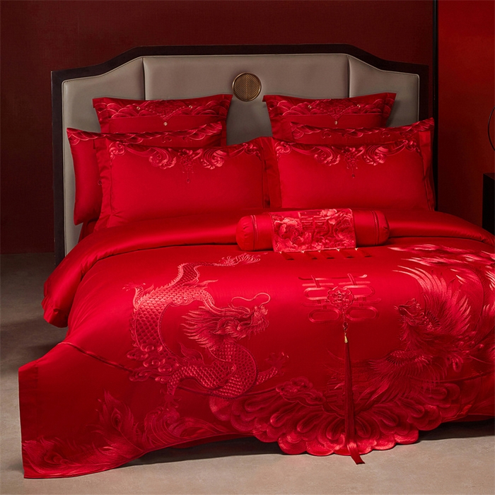 91家纺网 家纺一手货源 找家纺 红番天家居馆 （控价）2025新款纯棉新中式刺绣婚庆四件套（每款供货价的基础上一切活动券后+100） 龙凤和喜-红