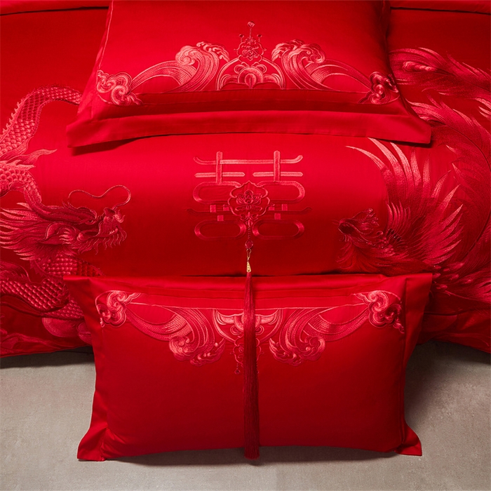 91家纺网 家纺一手货源 找家纺 红番天家居馆 （控价）2025新款纯棉新中式刺绣婚庆四件套（每款供货价的基础上一切活动券后+100） 龙凤和喜-红