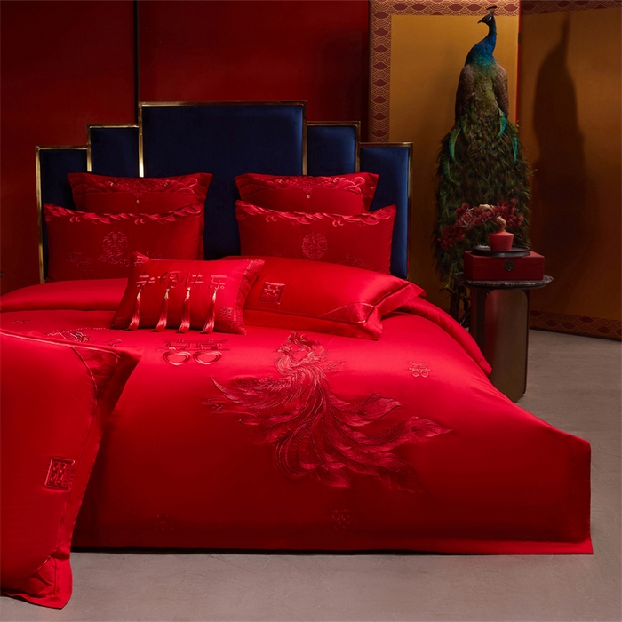 91家纺网 家纺一手货源 找家纺 红番天家居馆 （控价）2025新款纯棉新中式刺绣婚庆四件套（每款供货价的基础上一切活动券后+100） 心有灵犀-红