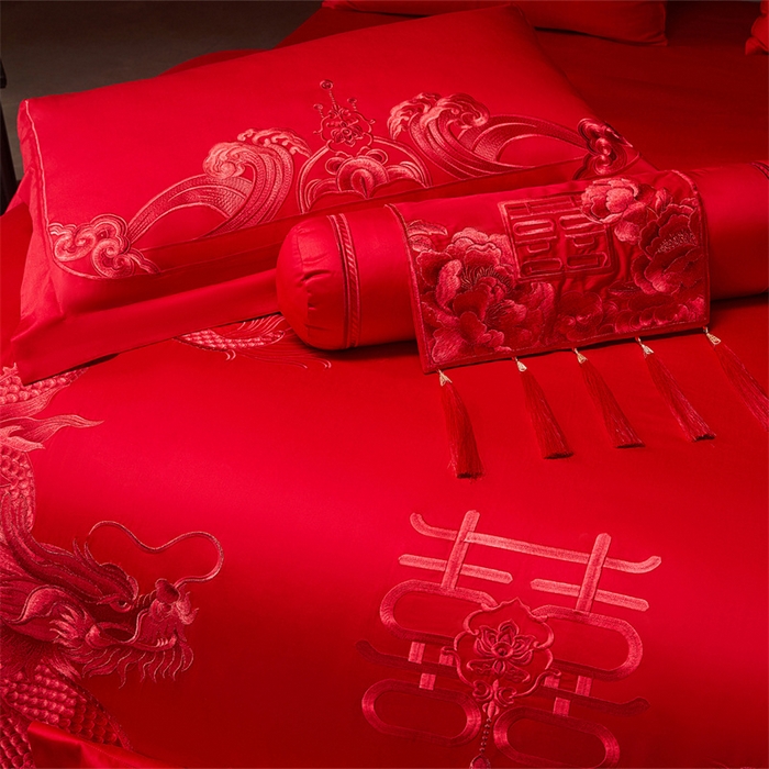 91家纺网 家纺一手货源 找家纺 红番天家居馆 （控价）2025新款纯棉新中式刺绣婚庆四件套（每款供货价的基础上一切活动券后+100） 龙凤和喜-红