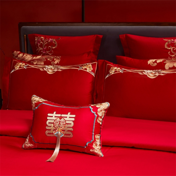 91家纺网 家纺一手货源 找家纺 红番天家居馆 （控价）2025新款纯棉新中式刺绣婚庆四件套（每款供货价的基础上一切活动券后+100） 繁花筑梦-金