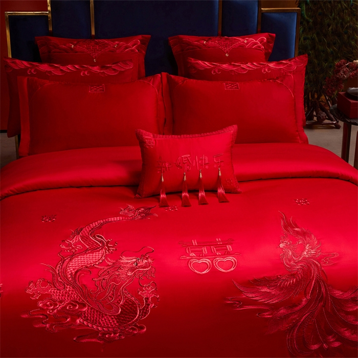 91家纺网 家纺一手货源 找家纺 红番天家居馆 （控价）2025新款纯棉新中式刺绣婚庆四件套（每款供货价的基础上一切活动券后+100） 心有灵犀-红
