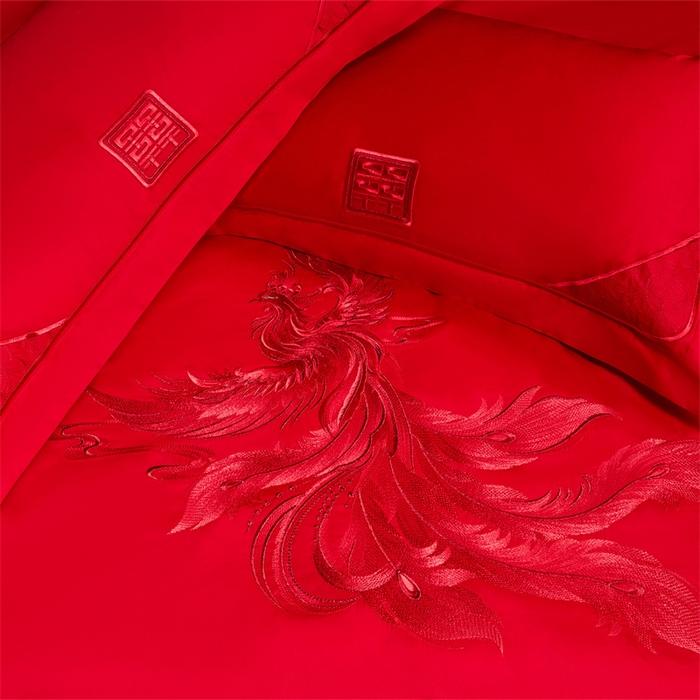 91家纺网 家纺一手货源 找家纺 红番天家居馆 （控价）2025新款纯棉新中式刺绣婚庆四件套（每款供货价的基础上一切活动券后+100） 心有灵犀-红