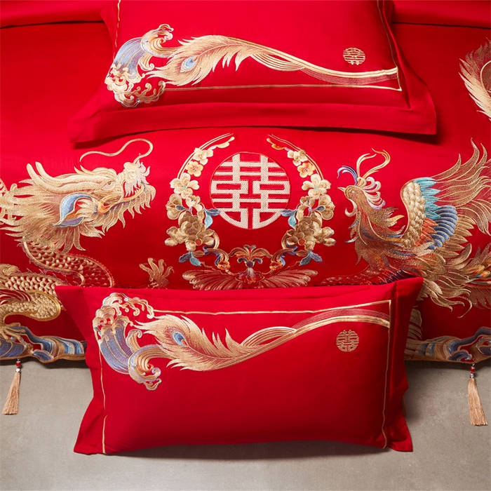 91家纺网 家纺一手货源 找家纺 红番天家居馆 （控价）2025新款纯棉新中式刺绣婚庆四件套（每款供货价的基础上一切活动券后+100） 凤仪龙章-金