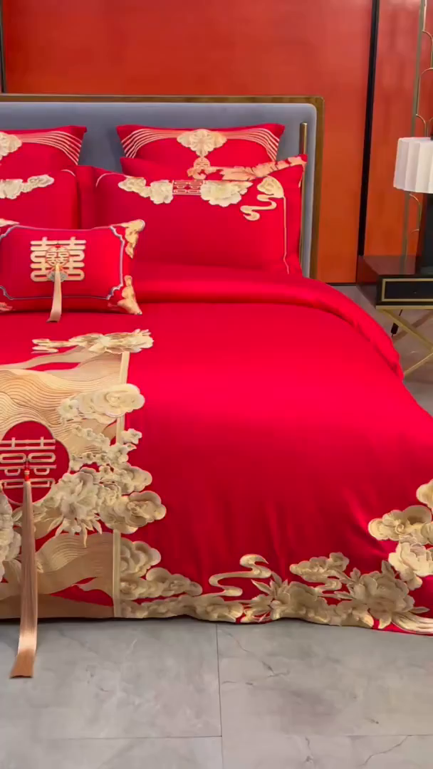91家纺网 家纺一手货源 找家纺 （总）红番天家居馆 （控价）2025新款纯棉新中式刺绣婚庆四件套（每款供货价的基础上一切活动券后+100）