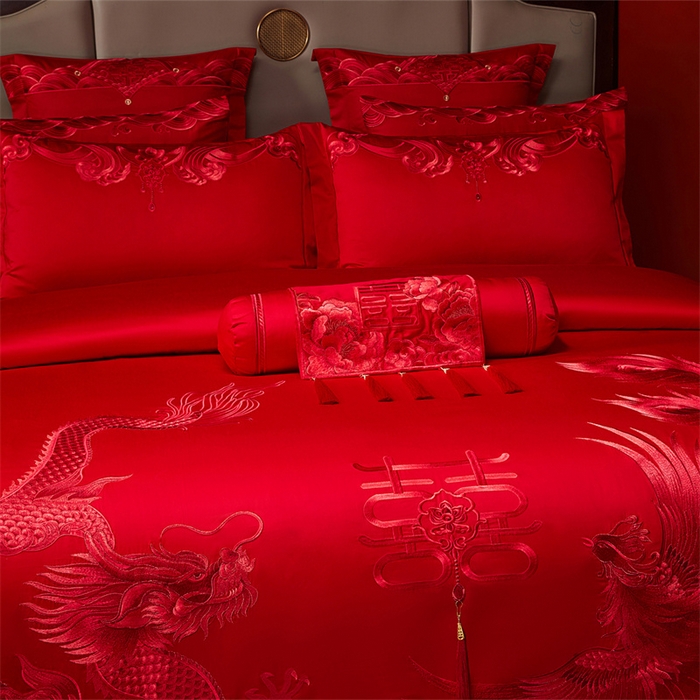 91家纺网 家纺一手货源 找家纺 红番天家居馆 （控价）2025新款纯棉新中式刺绣婚庆四件套（每款供货价的基础上一切活动券后+100） 龙凤和喜-红