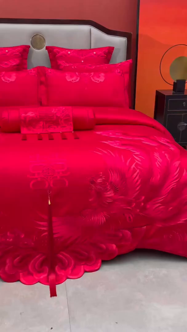 91家纺网 家纺一手货源 找家纺 红番天家居馆 （控价）2025新款纯棉新中式刺绣婚庆四件套（每款供货价的基础上一切活动券后+100） 龙凤和喜-红