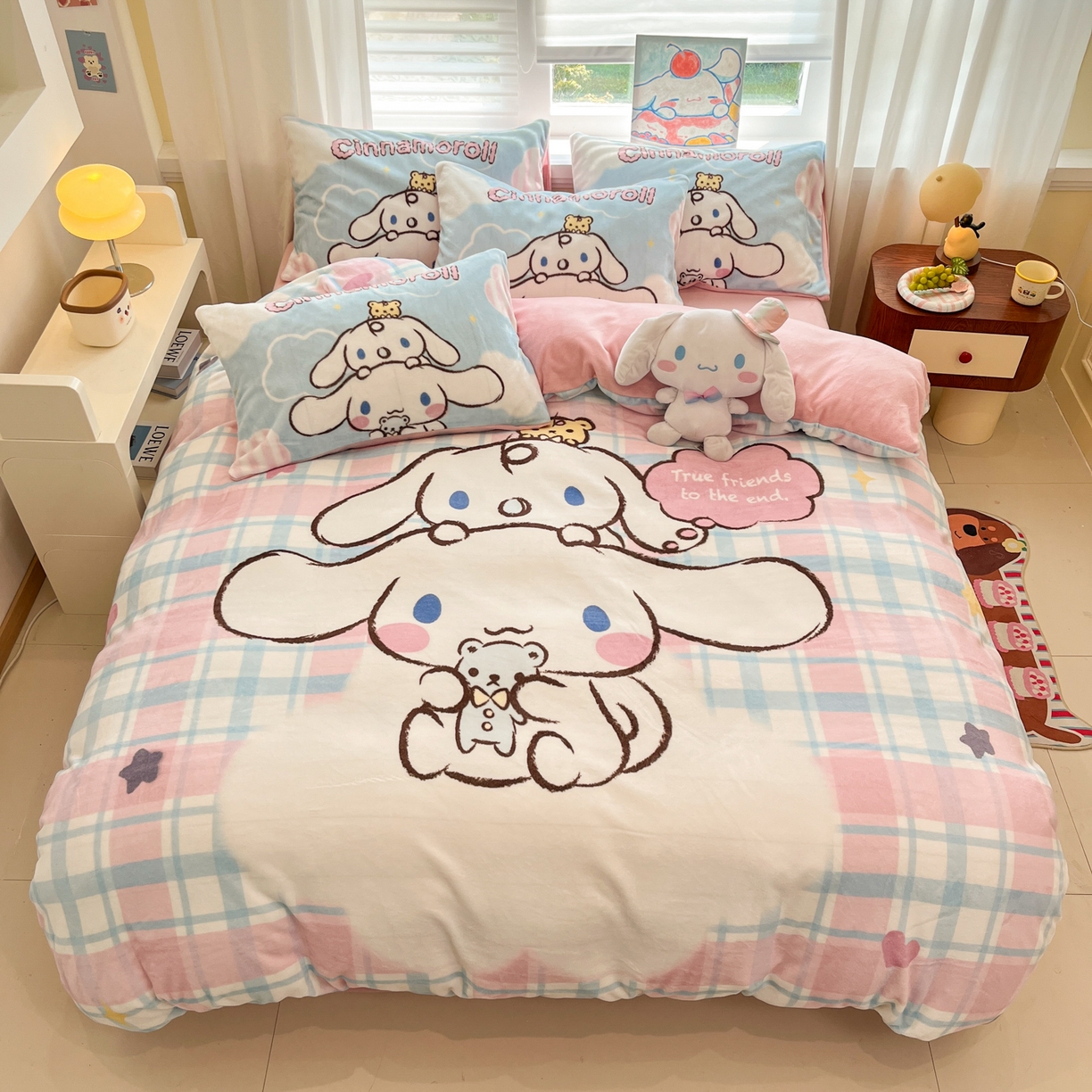 金爱家 2025新品大版卡通平网数码印花加厚高克重牛奶绒皮卡丘系列四件套 绒大版-彩格玉桂狗