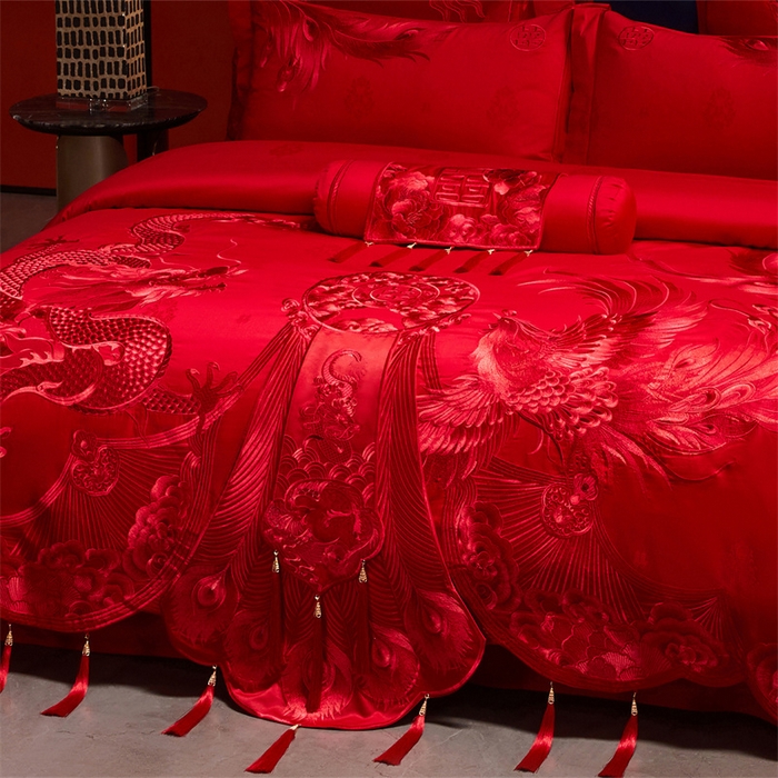 91家纺网 家纺一手货源 找家纺 （总）红番天家居馆 （控价）2025新款纯棉贡缎提花婚庆四件套（每款供货价的基础上一切活动券后+100）
