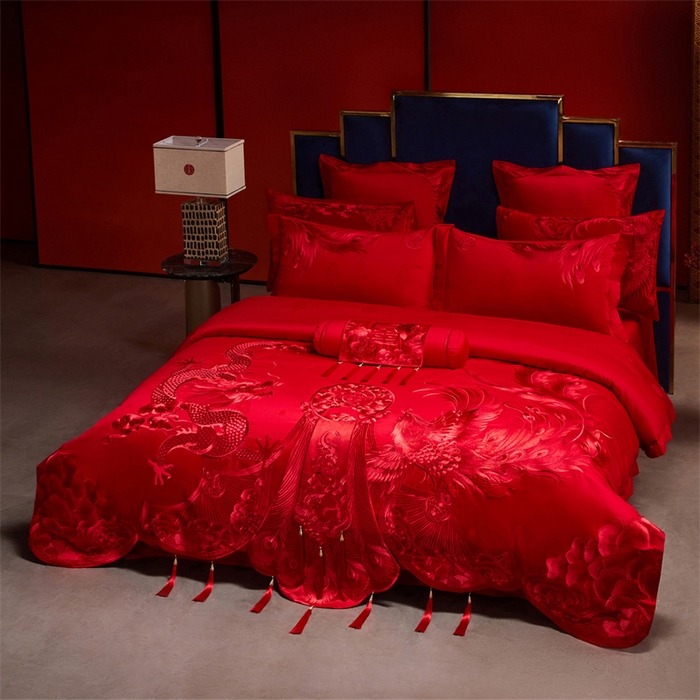 91家纺网 家纺一手货源 找家纺 （总）红番天家居馆 （控价）2025新款纯棉贡缎提花婚庆四件套（每款供货价的基础上一切活动券后+100）