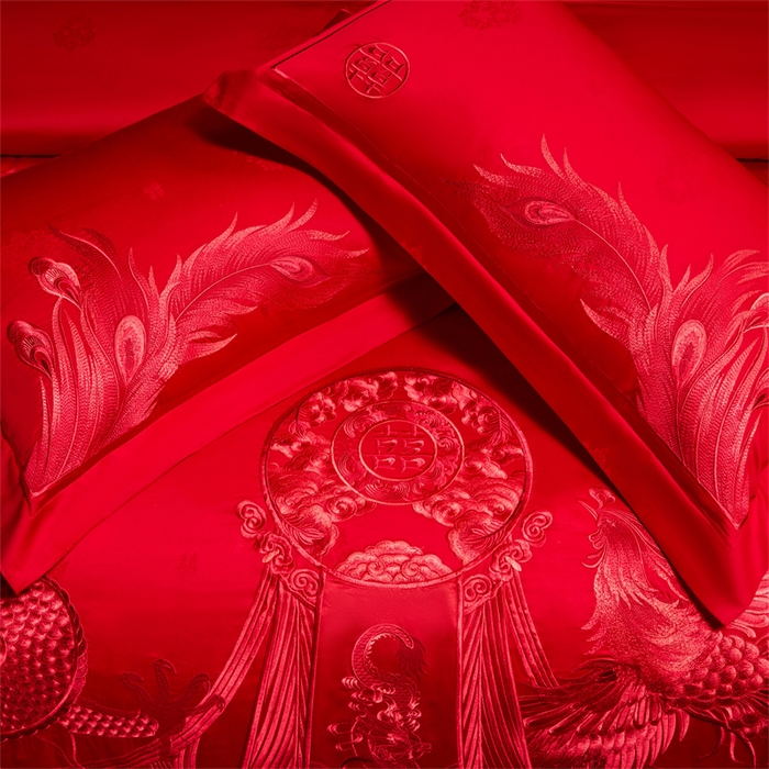 91家纺网 家纺一手货源 找家纺 红番天家居馆 （控价）2025新款纯棉贡缎提花婚庆四件套（每款供货价的基础上一切活动券后+100） 龙凤华彩-红
