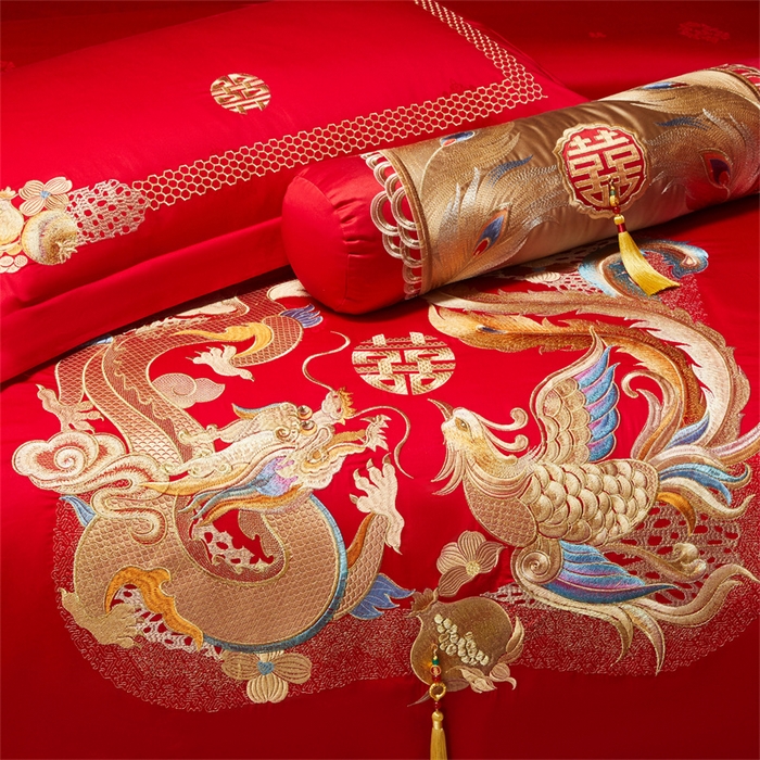 91家纺网 家纺一手货源 找家纺 红番天家居馆 （控价）2025新款纯棉贡缎提花婚庆四件套（每款供货价的基础上一切活动券后+100） 龙凤榴禧-金