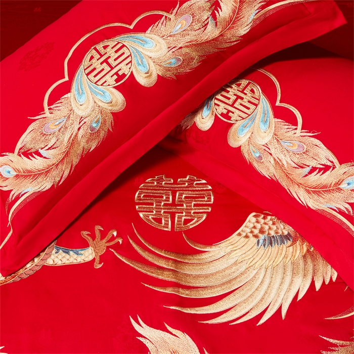 91家纺网 家纺一手货源 找家纺 红番天家居馆 （控价）2025新款纯棉贡缎提花婚庆四件套（每款供货价的基础上一切活动券后+100） 龙凤和鸣-金