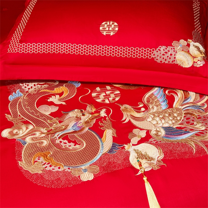 91家纺网 家纺一手货源 找家纺 红番天家居馆 （控价）2025新款纯棉贡缎提花婚庆四件套（每款供货价的基础上一切活动券后+100） 龙凤榴禧-金