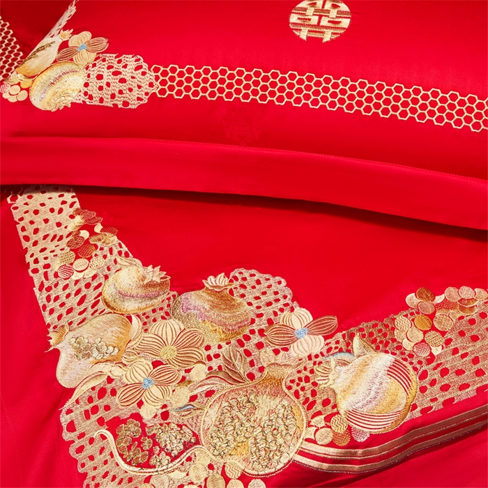 91家纺网 家纺一手货源 找家纺 红番天家居馆 （控价）2025新款纯棉贡缎提花婚庆四件套（每款供货价的基础上一切活动券后+100） 龙凤榴禧-金